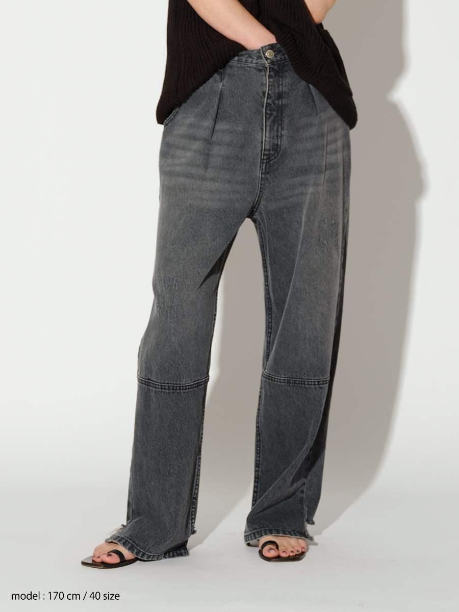 HIGH RISE TUCK WIDE PANTS / GRAY / PERSON & PEOPLE ONLINE STORE