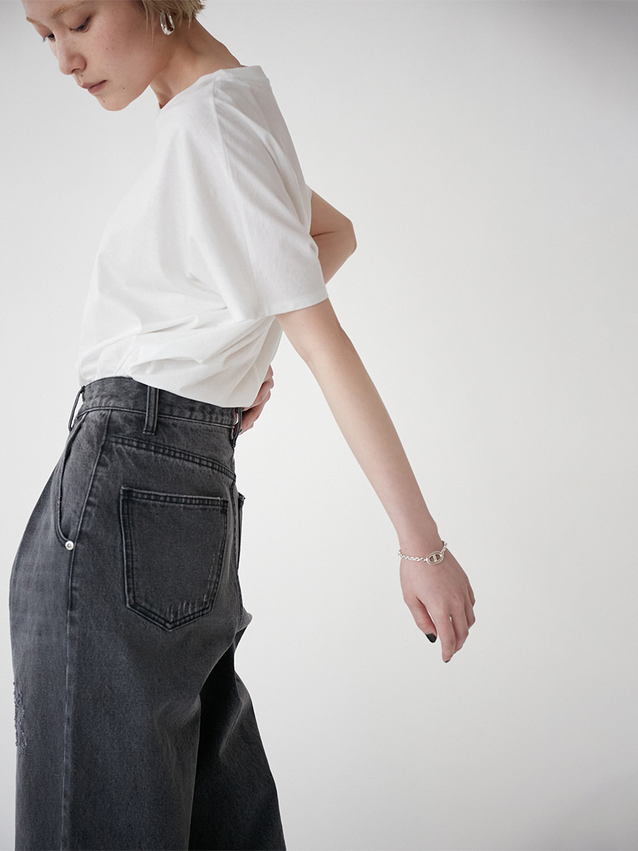 YENN TUCK WIDE DENIM PANTS/GLAY - www.minik.hr